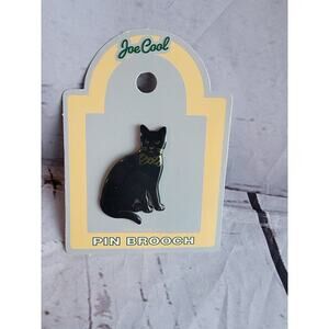 Joe Cool Black Cat W/gold Tone Bowtie And Face Pin Brooch Made In UK NOS